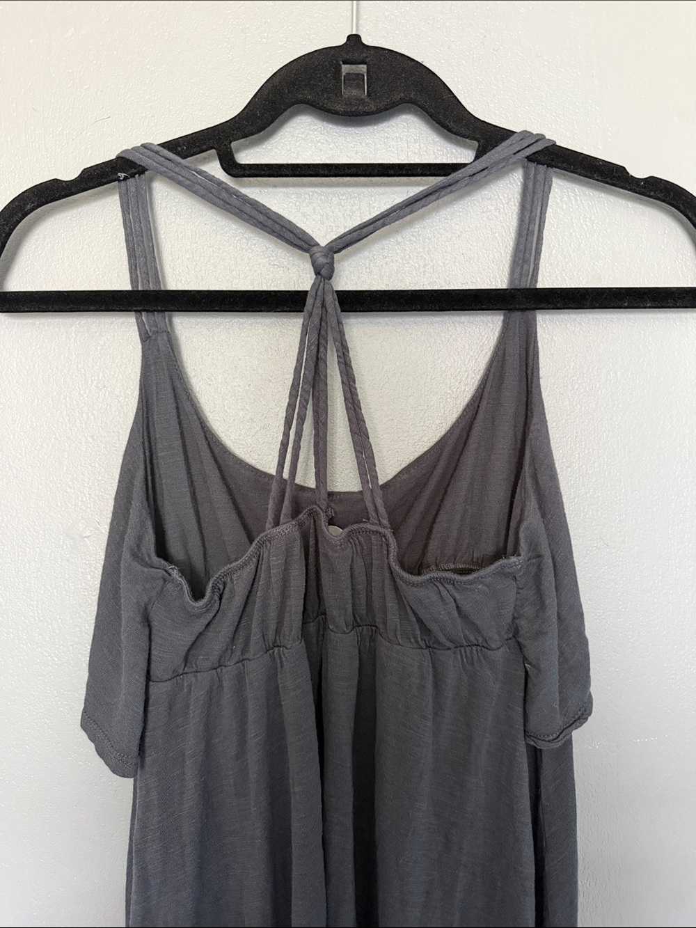Kirra Charcoal Gray Boho Tiered Ruffle Tank Top - Strappy Open Back - Size Small - Picture 5 of 8
